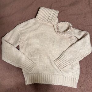 Zara light pink turtle Neck Sweater with peal open shoulder. M